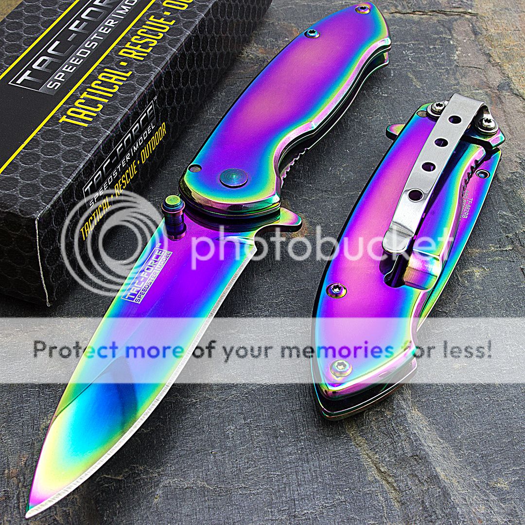 7" TAC FORCE RAINBOW TITANIUM COATED SPRING ASSISTED FOLDING POCKET